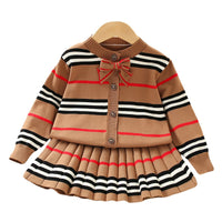 Load image into Gallery viewer, 2 Pieces Set Baby Kid Girls Striped Bow Cardigan And Skirts Wholesale 230105612
