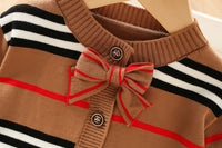 Load image into Gallery viewer, 2 Pieces Set Baby Kid Girls Striped Bow Cardigan And Skirts Wholesale 230105612
