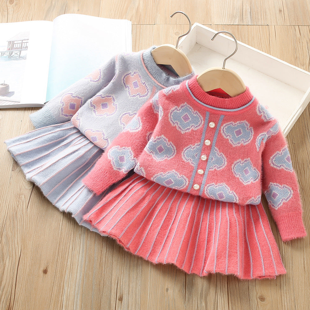 2 Pieces Set Baby Kid Girls Crochet Sweaters And Solid Color Skirts Wholesale 230105635