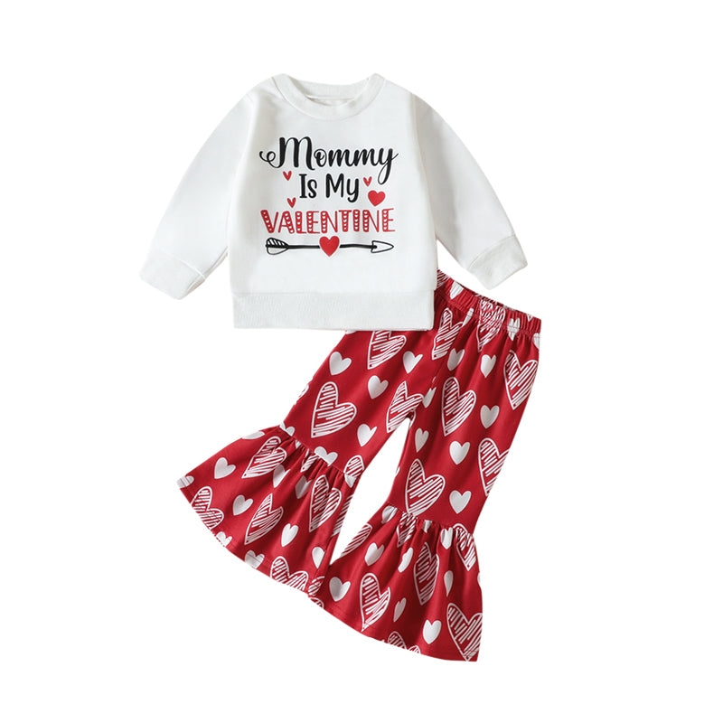 2 Pieces Set Baby Kid Girls Valentine's Day Letters Print Hoodies Swearshirts And Love heart Pants Wholesale 230105639