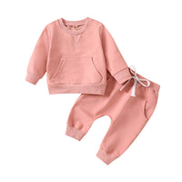 Load image into Gallery viewer, 2 Pieces Set Baby Kid Unisex Letters Embroidered Hoodies Swearshirts And Solid Color Pants Wholesale 230105645

