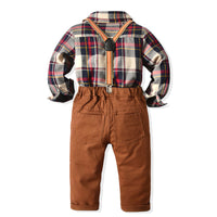 Load image into Gallery viewer, 2 Pieces Set Baby Kid Boys Birthday Party Checked Bow Shirts And Solid Color Jumpsuits Wholesale 230105654
