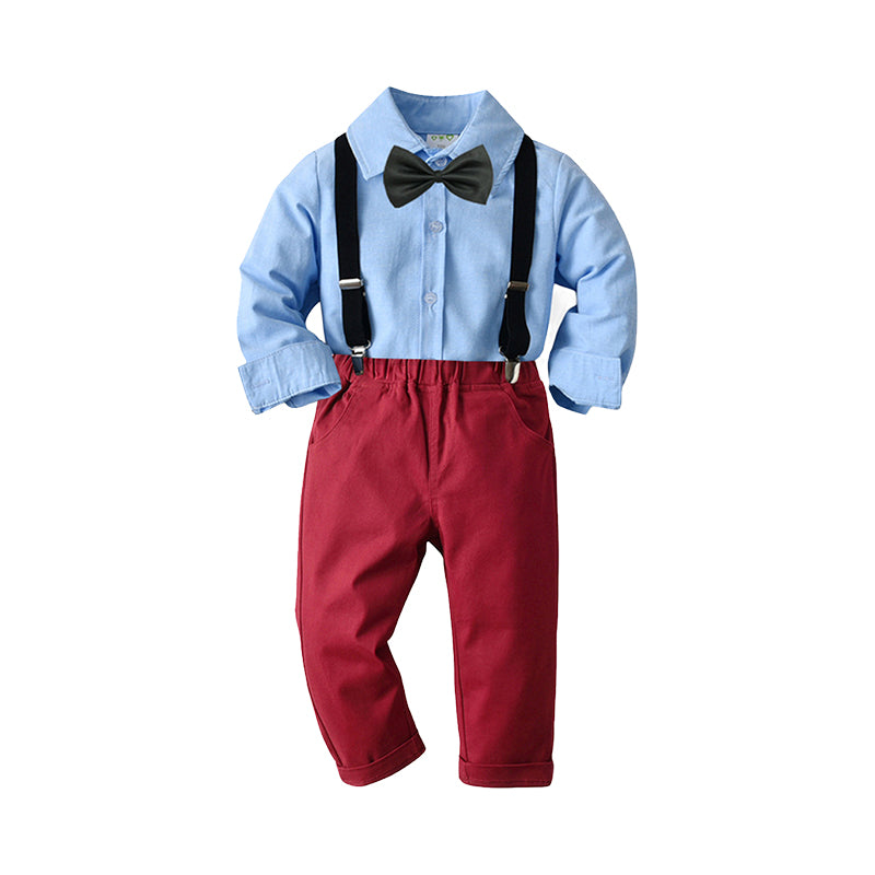 2 Pieces Set Baby Kid Boys Birthday Party Solid Color Bow Shirts And Jumpsuits Wholesale 230105660