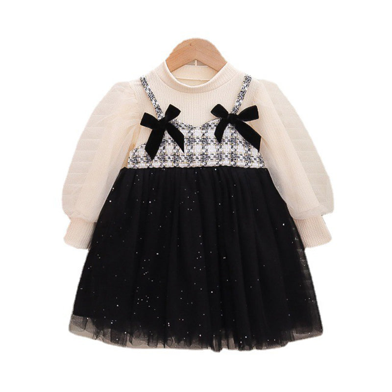 Baby Kid Girls Color-blocking Checked Dresses Wholesale 230105668
