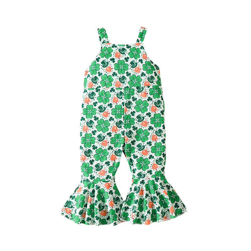 Baby Kid Girls Striped Plant Print St Patrick's Day Jumpsuits Wholesale 230105670