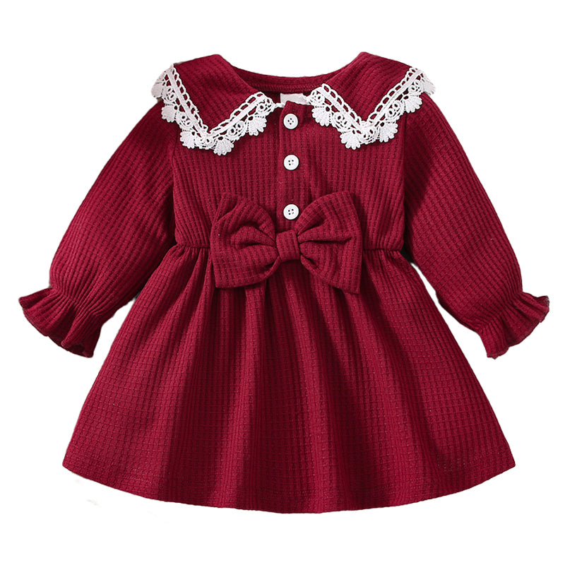 Baby Girls Solid Color Bow Embroidered Dresses Wholesale 230105678