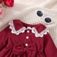 Load image into Gallery viewer, Baby Girls Solid Color Bow Embroidered Dresses Wholesale 230105678
