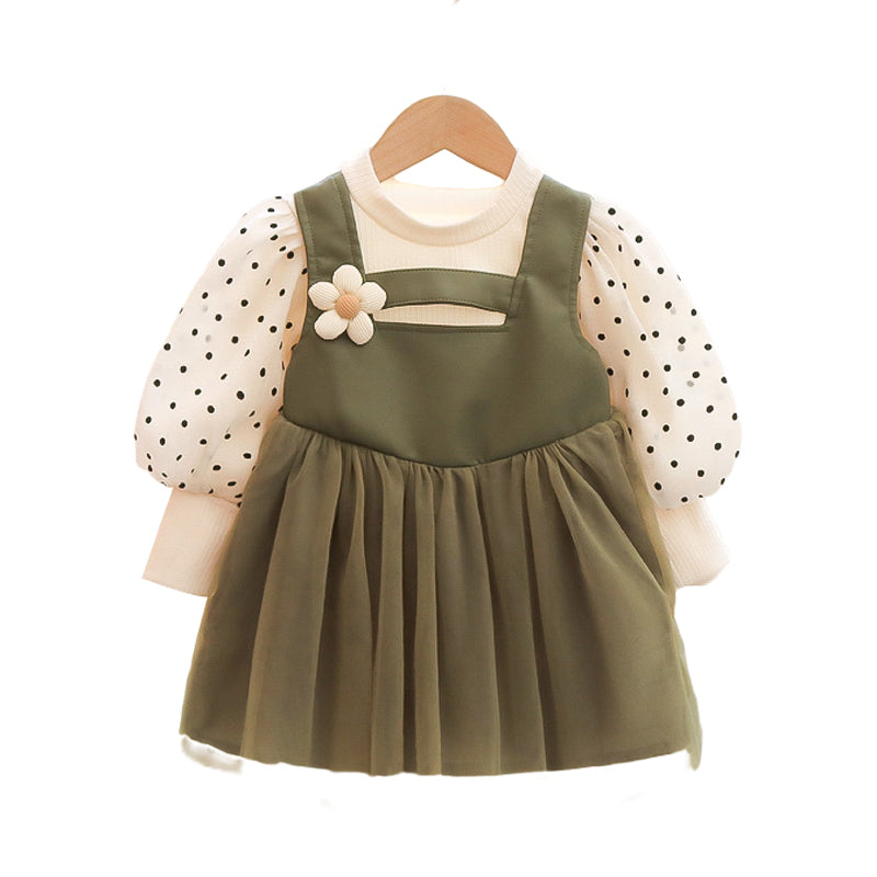 Baby Kid Girls Color-blocking Flower Polka dots Dresses Wholesale 230105681