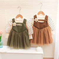 Load image into Gallery viewer, Baby Kid Girls Color-blocking Flower Polka dots Dresses Wholesale 230105681
