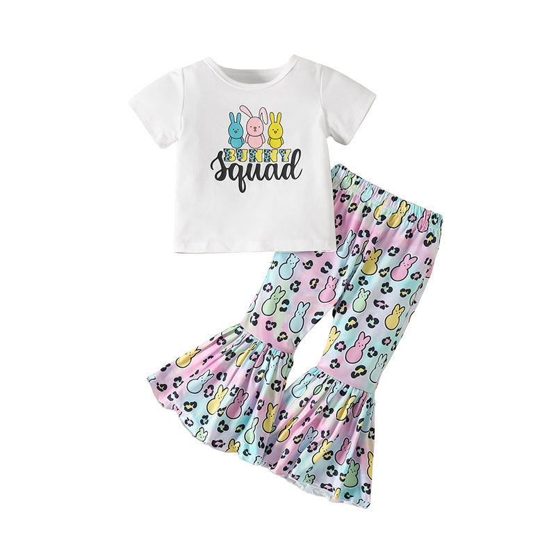 2 Pieces Set Baby Kid Girls Easter Letters Print T-Shirts And Cartoon Pants Wholesale 230105697