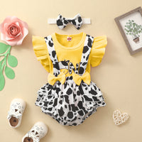 Load image into Gallery viewer, 2 Pieces Set Baby Kid Girls Letters Cartoon Print T-Shirts And Cow Rompers Wholesale 230105703
