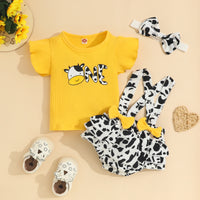 Load image into Gallery viewer, 2 Pieces Set Baby Kid Girls Letters Cartoon Print T-Shirts And Cow Rompers Wholesale 230105703
