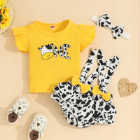 Load image into Gallery viewer, 2 Pieces Set Baby Kid Girls Letters Cartoon Print T-Shirts And Cow Rompers Wholesale 230105703
