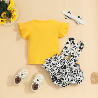 Load image into Gallery viewer, 2 Pieces Set Baby Kid Girls Letters Cartoon Print T-Shirts And Cow Rompers Wholesale 230105703
