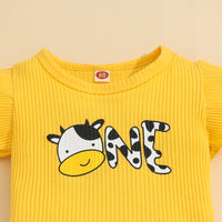 Load image into Gallery viewer, 2 Pieces Set Baby Kid Girls Letters Cartoon Print T-Shirts And Cow Rompers Wholesale 230105703
