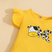 Load image into Gallery viewer, 2 Pieces Set Baby Kid Girls Letters Cartoon Print T-Shirts And Cow Rompers Wholesale 230105703
