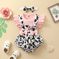 Load image into Gallery viewer, 2 Pieces Set Baby Kid Girls Letters Cartoon Print T-Shirts And Cow Rompers Wholesale 230105703
