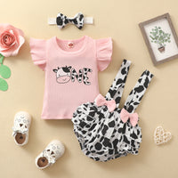 Load image into Gallery viewer, 2 Pieces Set Baby Kid Girls Letters Cartoon Print T-Shirts And Cow Rompers Wholesale 230105703
