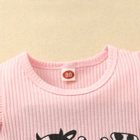 Load image into Gallery viewer, 2 Pieces Set Baby Kid Girls Letters Cartoon Print T-Shirts And Cow Rompers Wholesale 230105703
