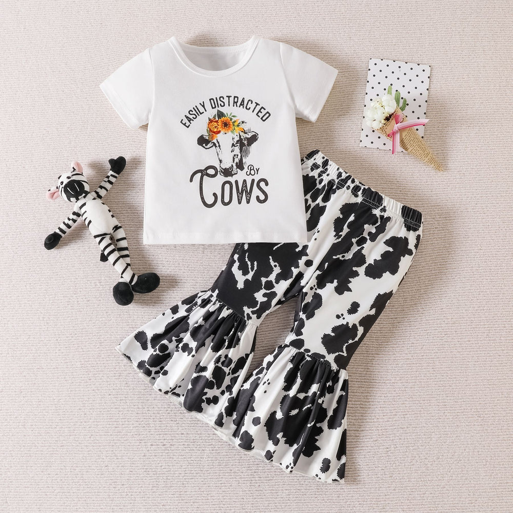 2 Pieces Set Baby Kid Girls Letters Animals T-Shirts And Flower Tie Dye  Print Cartoon Pants Wholesale 230105712