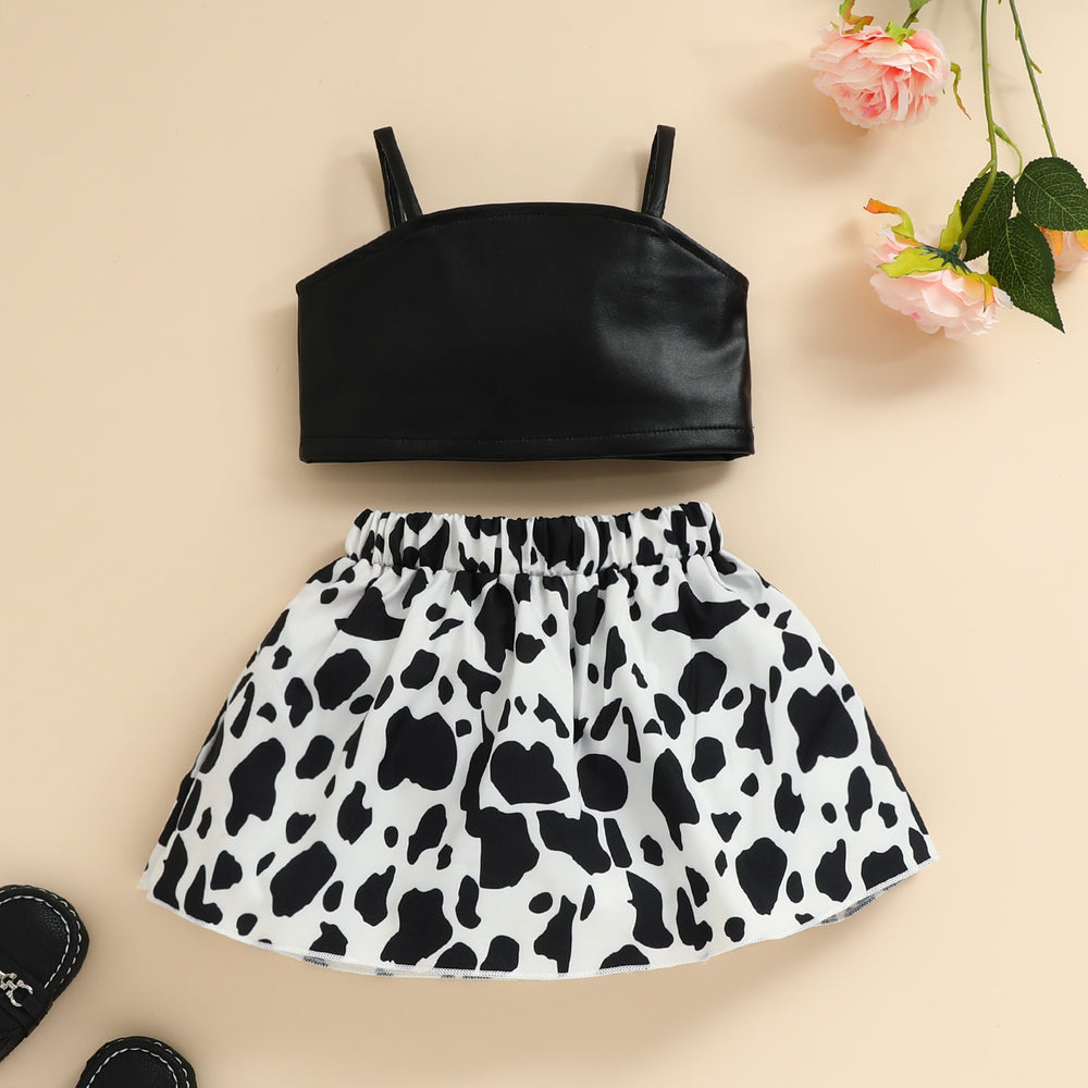 2 Pieces Set Baby Girls Solid Color Tank Tops And Cow Skirts Wholesale 230105719