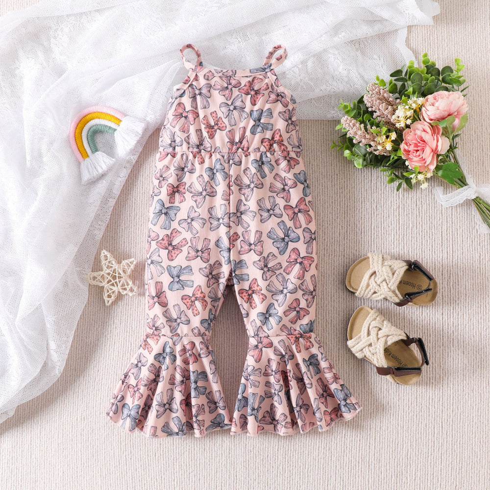 Baby Kid Girls Flower Bow Print Jumpsuits Wholesale 230105726