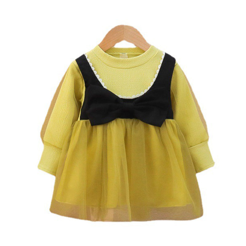 Baby Kid Girls Color-blocking Bow Birthday Dresses Wholesale 230105742