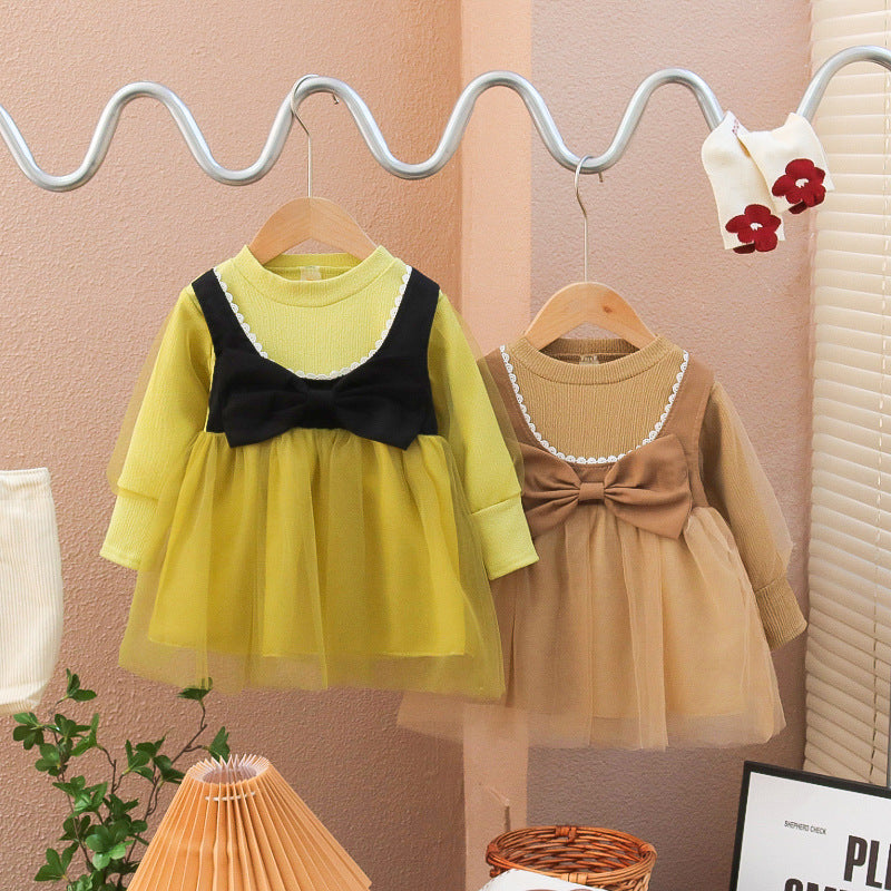 Baby Kid Girls Color-blocking Bow Birthday Dresses Wholesale 230105742