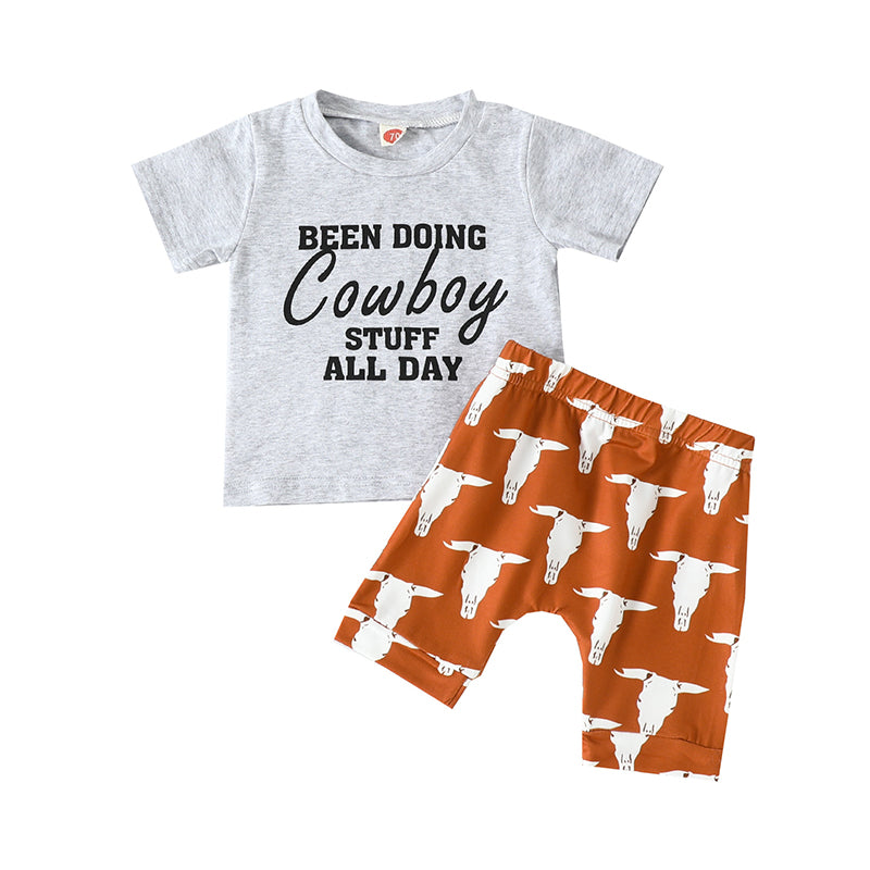 2 Pieces Set Baby Boys Letters T-Shirts And Cartoon Print Shorts Wholesale 230105747
