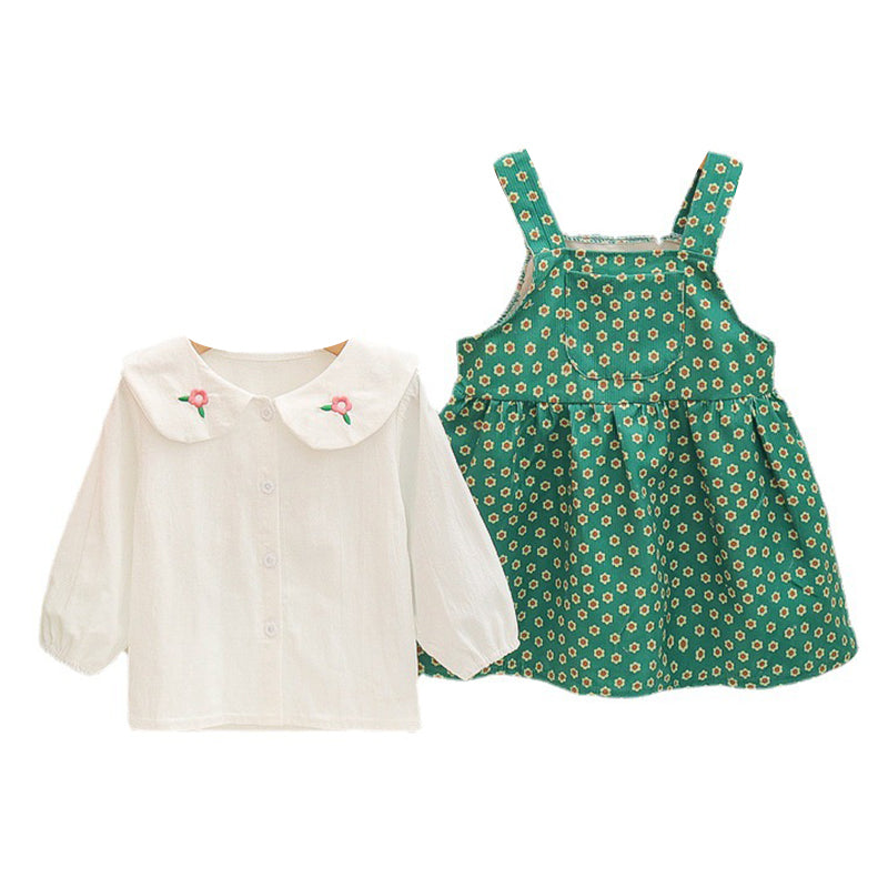 2 Pieces Set Baby Kid Girls Flower Embroidered Print Tops And Dresses Wholesale 230105761