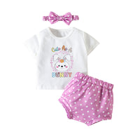 Load image into Gallery viewer, 3 Pieces Set Baby Girls Letters Cartoon Print T-Shirts Polka dots Shorts And Bow Headwear Wholesale 230105766
