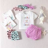 Load image into Gallery viewer, 3 Pieces Set Baby Girls Letters Cartoon Print T-Shirts Polka dots Shorts And Bow Headwear Wholesale 230105766
