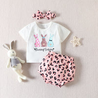 Load image into Gallery viewer, 3 Pieces Set Baby Girls Letters Cartoon Print T-Shirts Polka dots Shorts And Bow Headwear Wholesale 230105766
