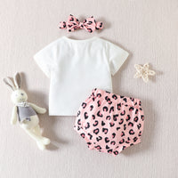 Load image into Gallery viewer, 3 Pieces Set Baby Girls Letters Cartoon Print T-Shirts Polka dots Shorts And Bow Headwear Wholesale 230105766
