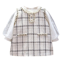 Load image into Gallery viewer, 2 Pieces Set Baby Kid Girls Solid Color Tops And Checked Dresses Wholesale 23010577
