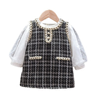 Load image into Gallery viewer, 2 Pieces Set Baby Kid Girls Solid Color Tops And Checked Dresses Wholesale 23010577
