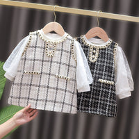 Load image into Gallery viewer, 2 Pieces Set Baby Kid Girls Solid Color Tops And Checked Dresses Wholesale 23010577
