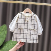 Load image into Gallery viewer, 2 Pieces Set Baby Kid Girls Solid Color Tops And Checked Dresses Wholesale 23010577
