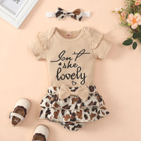 Load image into Gallery viewer, 3 Pieces Set Baby Girls Letters Rompers Leopard Shorts And Bow Headwear Wholesale 230105772
