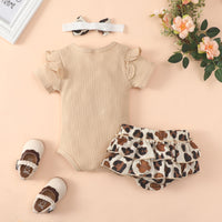 Load image into Gallery viewer, 3 Pieces Set Baby Girls Letters Rompers Leopard Shorts And Bow Headwear Wholesale 230105772
