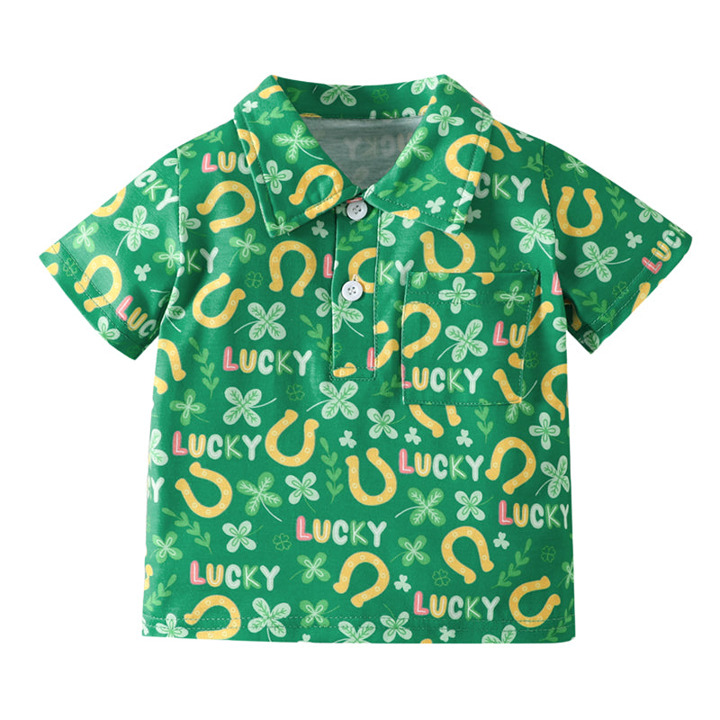 Baby Kid Boys Letters Cartoon Print St Patrick's Day Polo Shirts Wholesale 230105777