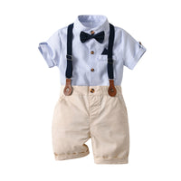 Load image into Gallery viewer, 2 Pieces Set Baby Kid Boys Birthday Party Striped Bow Shirts And Solid Color Rompers Wholesale 230105779
