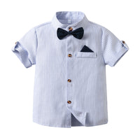 Load image into Gallery viewer, 2 Pieces Set Baby Kid Boys Birthday Party Striped Bow Shirts And Solid Color Rompers Wholesale 230105779
