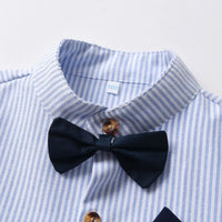 Load image into Gallery viewer, 2 Pieces Set Baby Kid Boys Birthday Party Striped Bow Shirts And Solid Color Rompers Wholesale 230105779
