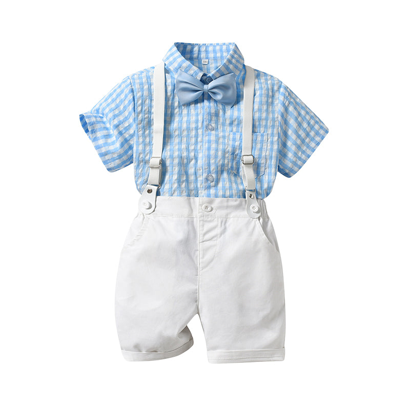 2 Pieces Set Baby Kid Boys Birthday Party Checked Shirts And Solid Color Rompers Wholesale 230105783