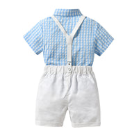 Load image into Gallery viewer, 2 Pieces Set Baby Kid Boys Birthday Party Checked Shirts And Solid Color Rompers Wholesale 230105783
