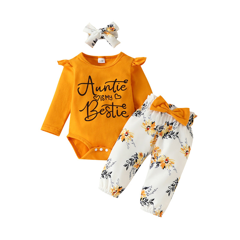 2 Pieces Set Baby Girls Letters Rompers And Flower Print Pants Wholesale 230105785