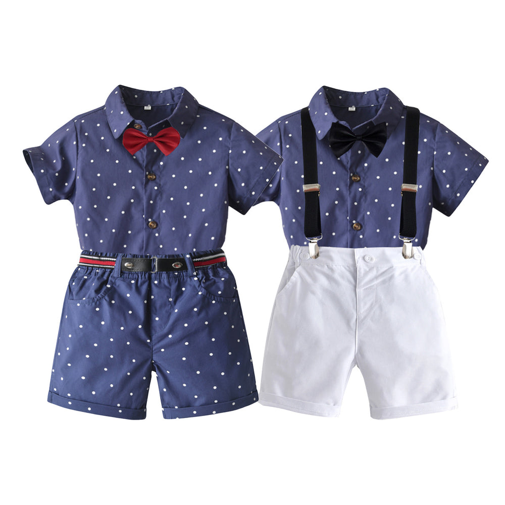 2 Pieces Set Baby Kid Boys Birthday Party Bow Shirts And Polka dots Shorts Wholesale 230105788