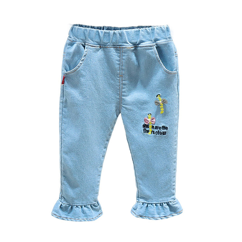 Baby Kid Girls Letters Bow Embroidered Jeans Wholesale 23010579