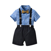 Load image into Gallery viewer, 2 Pieces Set Baby Kid Boys Birthday Party Checked Bow Shirts And Solid Color Rompers Wholesale 230105794
